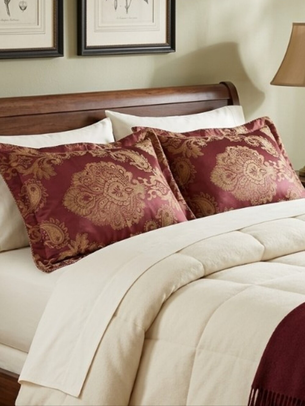 Damask Burgundy Decorative Pillow Shams - Set of 2. Home
